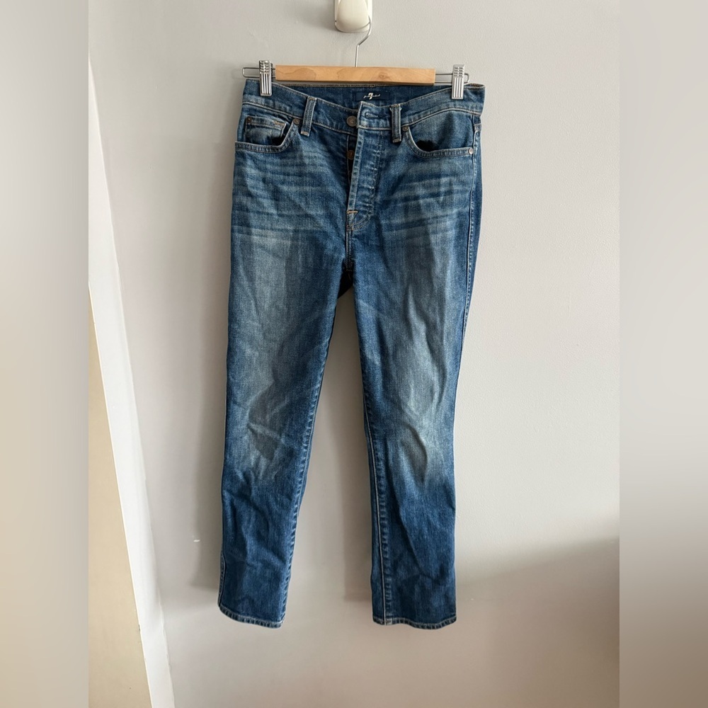 7 For All Mankind Jeans Womens Blue Denim Button Fly Straight Leg Made in Mexico